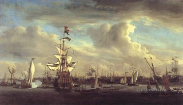 Kriegsschiff Seeschlacht Werke - Willem van de Velde Der Gouden Leeuw vor Amsterdam ergeht Seekrieg